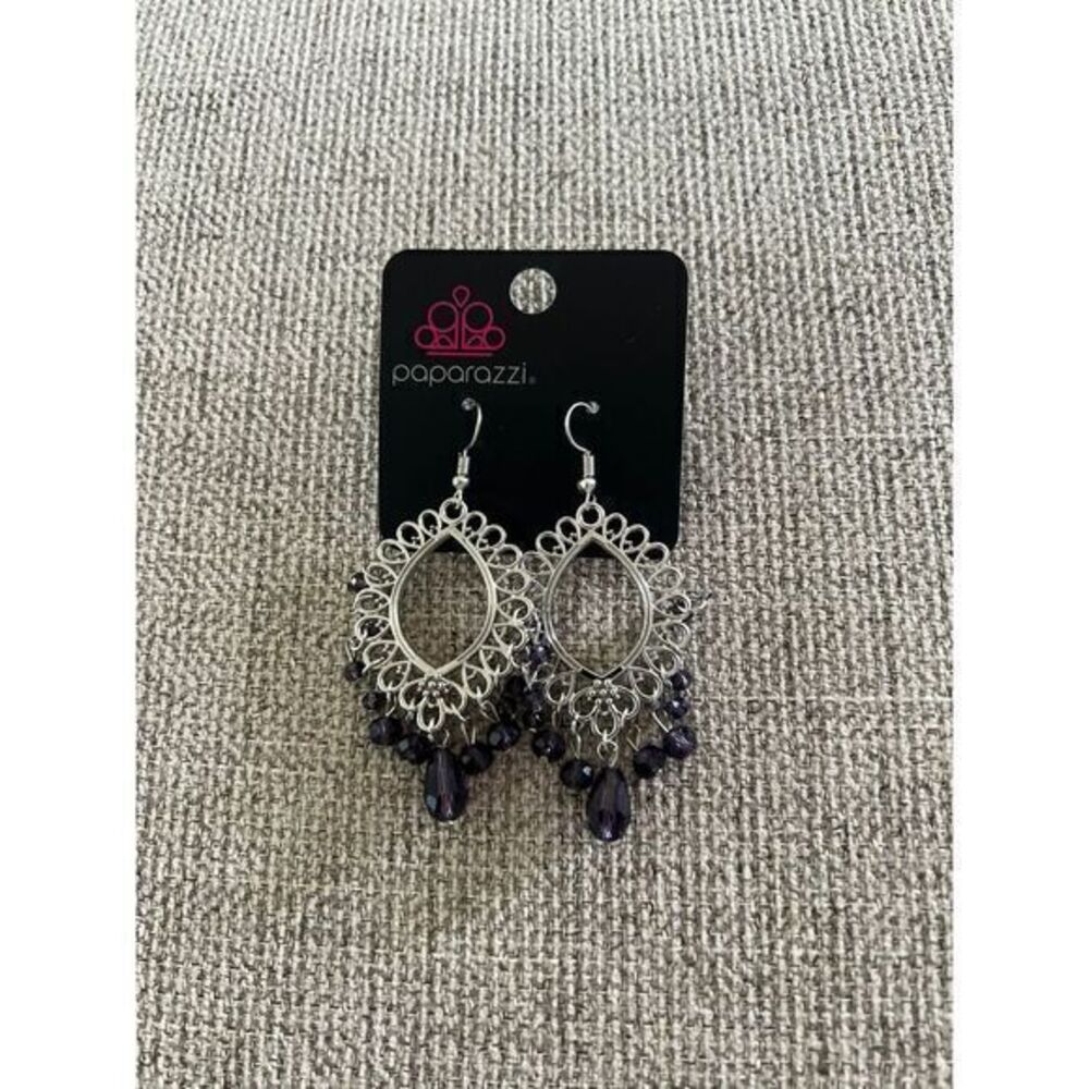 Paparazzi dangly earrings‎ silver with purple beads.